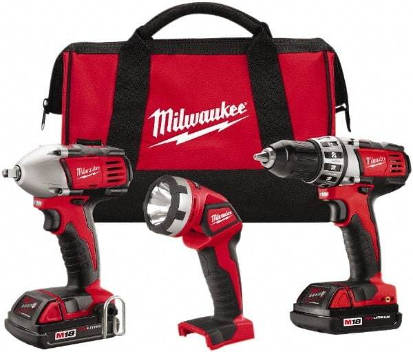 Milwaukee Tool - 18 Volt Cordless Tool Combination Kit - Includes 1/2" Compact Drill/Driver & 3/8" Compact Impact Wrench, Lithium-Ion Battery Included - All Tool & Supply