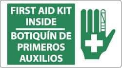 NMC - "First Aid Kit Inside", 10" Long x 18" Wide, Pressure-Sensitive Vinyl Safety Sign - Rectangle, 0.004" Thick, Use for First Aid - All Tool & Supply