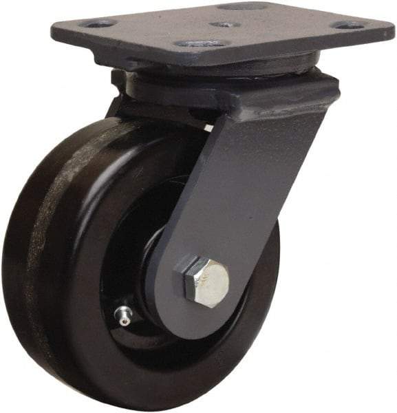 Hamilton - 5" Diam x 2" Wide x 6-1/2" OAH Top Plate Mount Swivel Caster - Phenolic, 1,000 Lb Capacity, Straight Roller Bearing, 4 x 5" Plate - All Tool & Supply