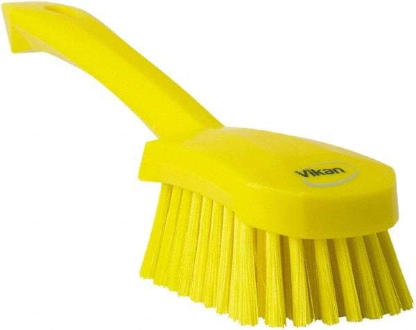 Vikan - 1.3" Bristle Length, Polyester Scrub Brush - 4-1/4" Long x 2-3/4" Wide Head, 10" OAL, Yellow, Polypropylene Block - All Tool & Supply