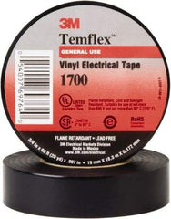 3M - 1" x 66', Black Vinyl Electrical Tape - Series 1700, 7 mil Thick, Over 1000 V/mil Dielectric Strength, 17 Lb./Inch Tensile Strength - All Tool & Supply