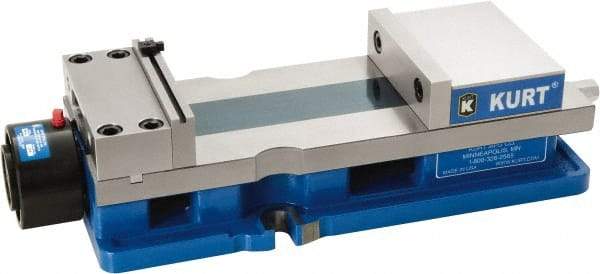 Kurt - 6" Jaw Width, 9" Jaw Opening Capacity, Horizontal Stationary Machine Vise - Hydraulic Operation, 1 Station, 20.568" Long x 4.86" High x 1-47/64" Deep, 1.735" Jaw Height, 12,600 Lb Max Clamp Force, Ductile Iron - All Tool & Supply