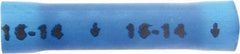 3M - 16 to 14 AWG Compatible, Vinyl Fully Insulated, Crimp-On Butt Splice Terminal - 2 Wire Entries, 1.08" OAL, Blue - All Tool & Supply