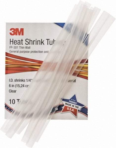 3M - 6" Long, 2:1, Polyolefin Heat Shrink Electrical Tubing - Clear - All Tool & Supply