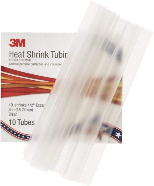 3M - 6" Long, 2:1, Polyolefin Heat Shrink Electrical Tubing - Clear - All Tool & Supply