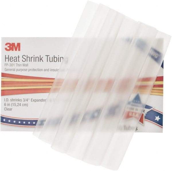 3M - 6" Long, 2:1, Polyolefin Heat Shrink Electrical Tubing - Clear - All Tool & Supply