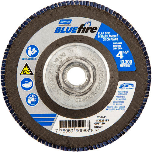 ‎4-1/2 × 5/8 - 11″ BlueFire Fiberglass HD Flat Flap Disc Type 27 P80 Grit R884P1 Ceramic Alumina - All Tool & Supply