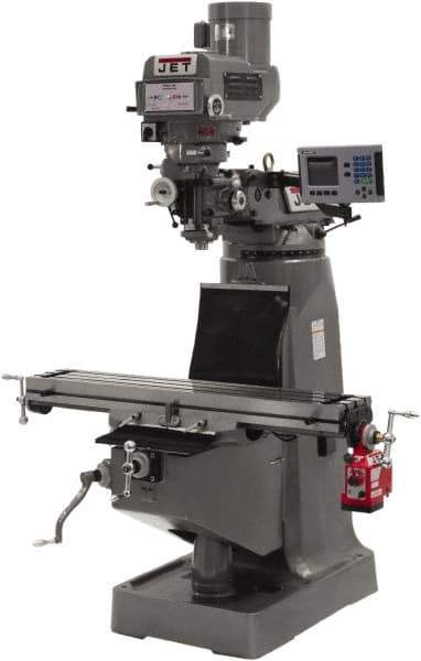 Jet - 10" Table Width x 49" Table Length, Variable Speed Pulley Control, 1 Phase Knee Milling Machine - R8 Spindle Taper - All Tool & Supply