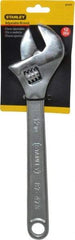 Stanley - 1-1/2" Jaw Capacity, 12" Standard Adjustable Wrench - Chrome Vanadium Steel, Chrome Finish, 12-1/4" OAL - All Tool & Supply