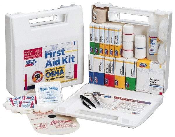 First Aid Only - 62 Piece, 10 Person, Full First Aid Kit - 9" Wide x 2-1/2" Deep x 8-3/8" High, Plastic Case - All Tool & Supply