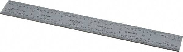 Fowler - 6" Long, 1/64, 1/32, 1/16, 1/8" Graduation, Rigid Steel Rule - 4R Graduation Style, Silver - All Tool & Supply