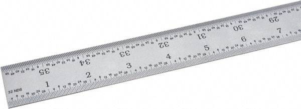 Fowler - 36" Long, 1/64, 1/32, 1/16, 1/8" Graduation, Rigid Steel Rule - 4R Graduation Style, Silver - All Tool & Supply