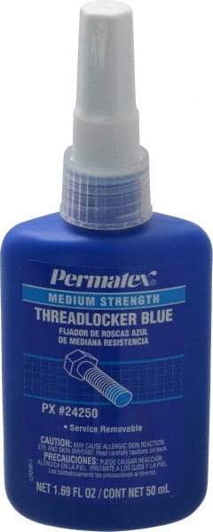 Permatex - 50 mL Bottle, Blue, Medium Strength Liquid Threadlocker - Series 242, 24 hr Full Cure Time, Hand Tool Removal - All Tool & Supply