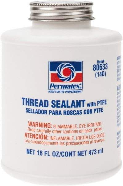 Permatex - 16 oz Brush Top Can White Thread Sealant - PTFE Based, 300°F Max Working Temp, For Use with Fittings - All Tool & Supply