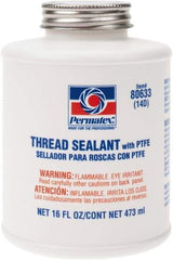 Permatex - 16 oz Brush Top Can White Thread Sealant - PTFE Based, 300°F Max Working Temp, For Use with Fittings - All Tool & Supply