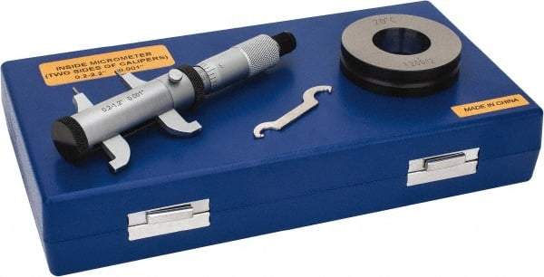 Fowler - 0.2 to 2.2", Mechanical Inside Micrometer - 0.01mm Graduation, 0.0002" Accuracy, Ratchet Stop Thimble - All Tool & Supply