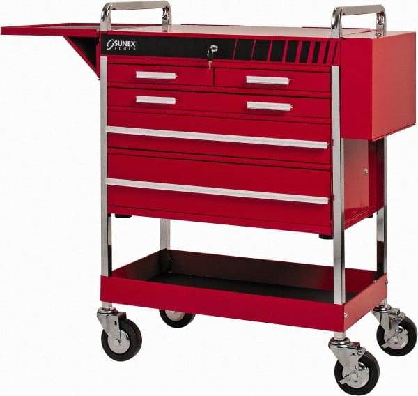 Sunex Tools - 18-1/4" Wide x 40" High x 27" Deep, 5 Drawer Tool Cart - 500 Lb Capacity, Red - All Tool & Supply