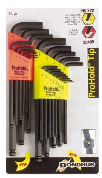 Bondhus - 22 Piece L-Key Handle Combo Hex Key Set - Hex Range 1/2 to 3/8" - All Tool & Supply