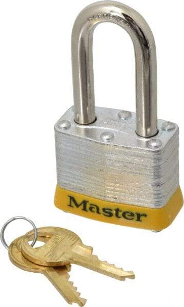 Master Lock - Keyed Different Retaining Key Conductive Lockout Padlock - 1-1/2" Shackle Clearance, 9/32" Shackle Diam, 1-1/4" Body Height x 1-9/16" Body Width, Yellow, 4 Pins - All Tool & Supply