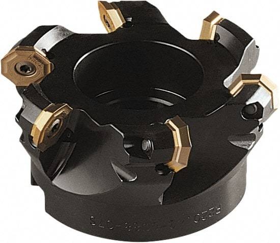 Seco - 75mm Cut Diam, 22mm Arbor Hole, 5mm Max Depth of Cut, 43° Indexable Chamfer & Angle Face Mill - 4 Inserts, OF.. 0704 Insert, Right Hand Cut, 4 Flutes, Through Coolant, Series OctoMill - All Tool & Supply