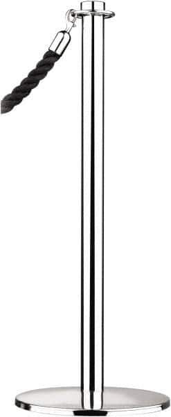 Tensator - 34" High, 2" Pole Diam, Barrier Post Base - 14" Base Diam, Round Stainless Steel Base, Polished Chrome (Color) Steel Post, For Outdoor Use - All Tool & Supply