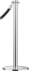 Tensator - 34" High, 2" Pole Diam, Barrier Post Base - 14" Base Diam, Round Stainless Steel Base, Polished Chrome (Color) Steel Post, For Outdoor Use - All Tool & Supply