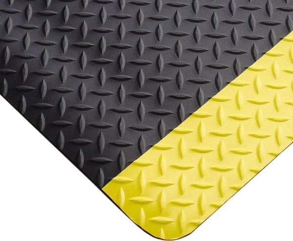 PRO-SAFE - 12' Long x 3' Wide, Dry Environment, Anti-Fatigue Matting - Black with Yellow Borders, Vinyl with Vinyl Sponge Base, Beveled on 4 Sides - All Tool & Supply