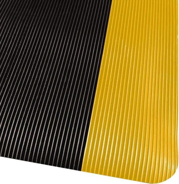 PRO-SAFE - 75' Long x 4' Wide, Dry Environment, Anti-Fatigue Matting - Black with Yellow Borders, Vinyl with Vinyl Sponge Base, Beveled on 4 Sides - All Tool & Supply