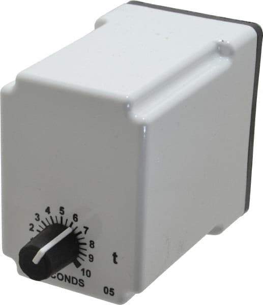 Macromatic - 8 Pin, Multiple Range DPDT Time Delay Relay - 10 Contact Amp, 120 VAC/VDC, Knob - All Tool & Supply