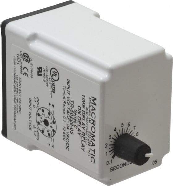 Macromatic - 8 Pin, Multiple Range DPDT Time Delay Relay - 10 Contact Amp, 24 VAC/VDC, Knob - All Tool & Supply