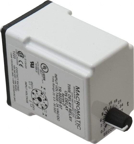 Macromatic - 8 Pin, Multiple Range DPDT Time Delay Relay - 10 Contact Amp, 24 VAC/VDC, Knob - All Tool & Supply