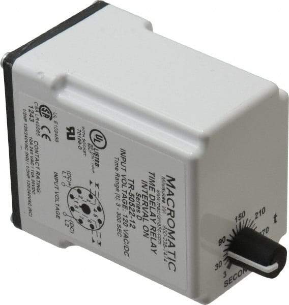 Macromatic - 8 Pin, Multiple Range DPDT Time Delay Relay - 10 Contact Amp, 120 VAC/VDC, Knob - All Tool & Supply