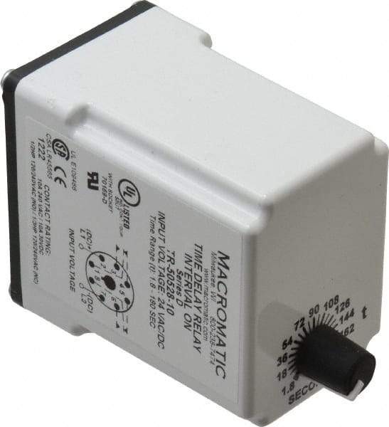 Macromatic - 8 Pin, Multiple Range DPDT Time Delay Relay - 10 Contact Amp, 24 VAC/VDC, Knob - All Tool & Supply