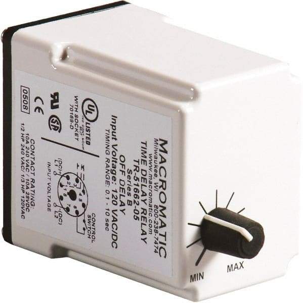 Macromatic - 11 Pin, Multiple Range DPDT Time Delay Relay - 10 Contact Amp, 24 VAC/VDC, Knob - All Tool & Supply