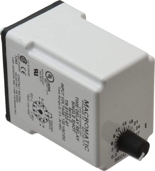 Macromatic - 11 Pin, Multiple Range DPDT Time Delay Relay - 10 Contact Amp, 120 VAC/VDC, Knob - All Tool & Supply