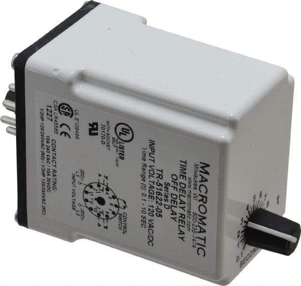 Macromatic - 11 Pin, Multiple Range DPDT Time Delay Relay - 10 Contact Amp, 120 VAC/VDC, Knob - All Tool & Supply