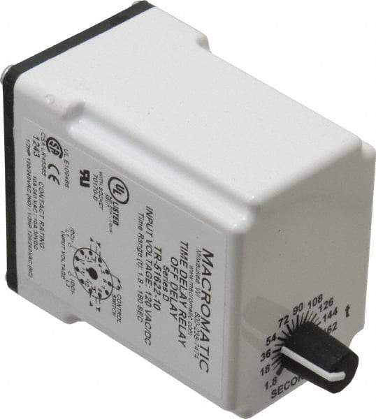 Macromatic - 11 Pin, Multiple Range DPDT Time Delay Relay - 10 Contact Amp, 120 VAC/VDC, Knob - All Tool & Supply