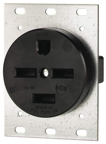 Cooper Wiring Devices - 250 VAC, 30 Amp, 15-30R NEMA Configuration, Black, Industrial Grade, Self Grounding Single Receptacle - 1 Phase, 3 Poles, 4 Wire, Flush Mount - All Tool & Supply