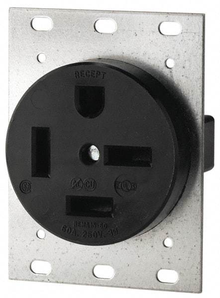 Cooper Wiring Devices - 250 VAC, 50 Amp, 15-50R NEMA Configuration, Black, Industrial Grade, Self Grounding Single Receptacle - 1 Phase, 3 Poles, 4 Wire, Flush Mount - All Tool & Supply