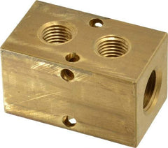 Made in USA - 3/8" Inlet, 1/4" Outlet Manifold - 2.13" Long x 1-1/4" Wide x 1-1/4" High, 0.2" Mount Hole, 2 Inlet Ports, 2 Outlet Ports - All Tool & Supply