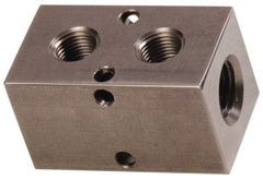 Made in USA - 1/2" Inlet, 3/8" Outlet Manifold - 2-3/4" Long x 1-1/2" Wide x 1-1/2" High, 0.2" Mount Hole, 2 Inlet Ports, 2 Outlet Ports - All Tool & Supply