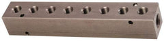 Made in USA - 1/2" Inlet, 3/8" Outlet Manifold - 8-3/4" Long x 1-1/2" Wide x 1-1/2" High, 0.2" Mount Hole, 2 Inlet Ports, 8 Outlet Ports - All Tool & Supply