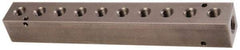 Made in USA - 1/2" Inlet, 3/8" Outlet Manifold - 10-3/4" Long x 1-1/2" Wide x 1-1/2" High, 0.2" Mount Hole, 2 Inlet Ports, 10 Outlet Ports - All Tool & Supply