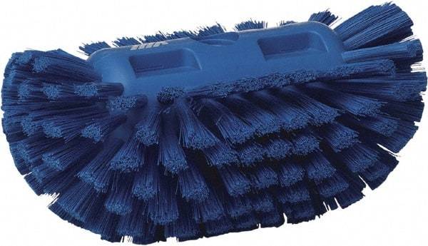 Vikan - 1-1/2" Bristle Length, Polyester Utility Scrub Brush - 5-1/2" Wide Head, 8" OAL, European Threaded Handle, Blue, Polypropylene Block - All Tool & Supply