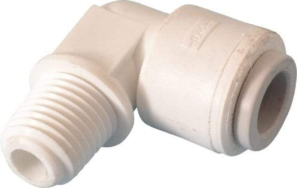 Parker - 3/8" Outside Diam, 1/4 NPTF, Polypropylene Push-to-Connect Tube Male Elbow - 150 Max psi, Tan - All Tool & Supply