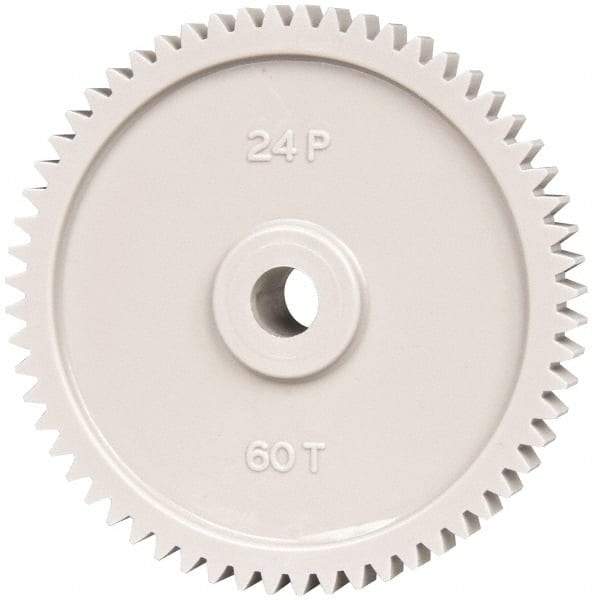 Made in USA - 24 Pitch, 2-1/2" Pitch Diam, 2.583" OD, 60 Tooth Spur Gear - 1/4" Face Width, 5/16" Bore Diam, 43/64" Hub Diam, 20° Pressure Angle, Acetal - All Tool & Supply