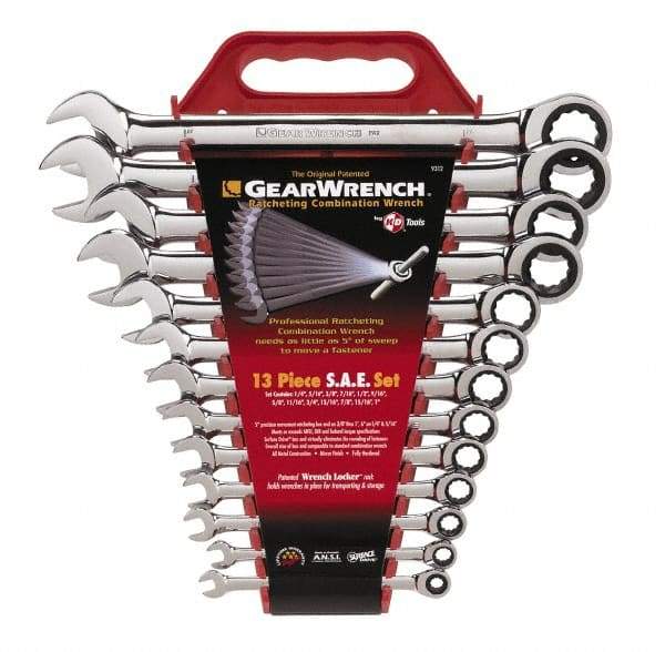 GearWrench - 13 Piece, 1/4" to 1", Combination Wrench Set - Inch Measurement Standard, Chrome Finish, Comes in Plastic Rack - All Tool & Supply