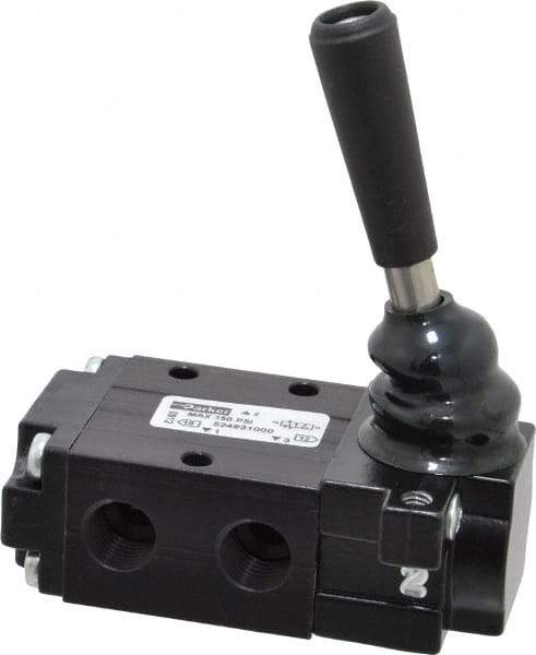 Parker - 0.83 CV Rate, 1/4" NPT Inlet Direct Air 4 Mechanical Spool Valve - 3 Way, 2 Position NC, 150 Max psi, Lever Manual Return - All Tool & Supply