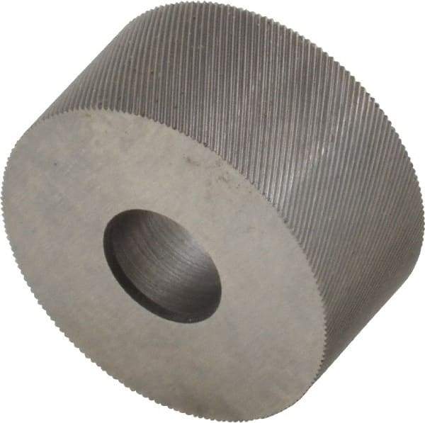 Made in USA - 3/4" Diam, 70° Tooth Angle, 80 TPI, Standard (Shape), Form Type High Speed Steel Left-Hand Diagonal Knurl Wheel - 3/8" Face Width, 1/4" Hole, Circular Pitch, 30° Helix, Bright Finish, Series KP - Exact Industrial Supply
