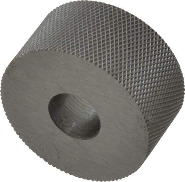 Made in USA - 3/4" Diam, 70° Tooth Angle, 50 TPI, Standard (Shape), Form Type High Speed Steel Female Diamond Knurl Wheel - 3/8" Face Width, 1/4" Hole, Circular Pitch, 30° Helix, Bright Finish, Series KP - Exact Industrial Supply